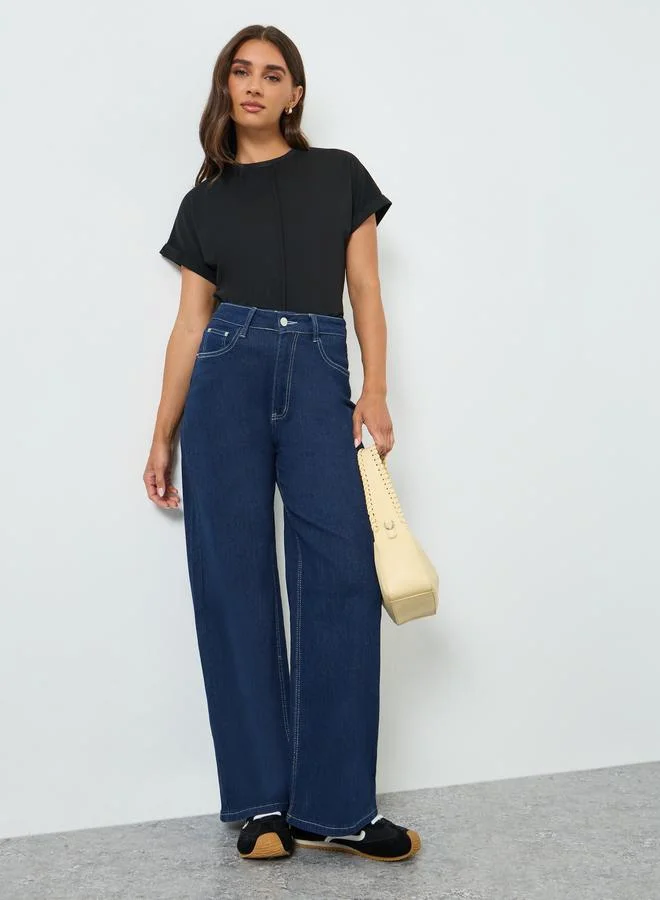 Styli  Women Basic Straight Leg Washed Jeans for Women | Best Price UAE